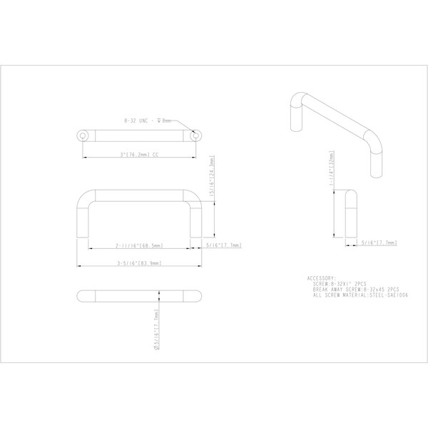 Elements By Hardware Resources 3" Center-to-Center Satin Nickel Torino Cabinet Wire Pull - S271-3SN