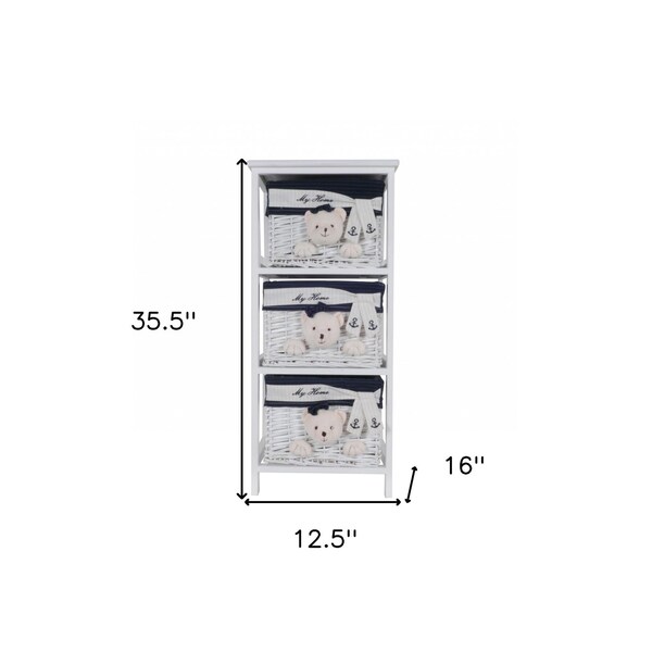 Homeroots WhiteBlue Portable 3 Drawers 12.5 x 16 x 35.5 in. - 364166