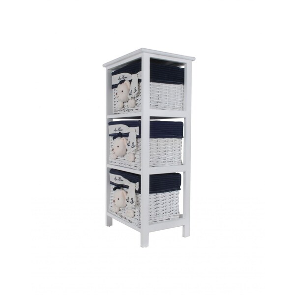 Homeroots WhiteBlue Portable 3 Drawers 12.5 x 16 x 35.5 in. - 364166