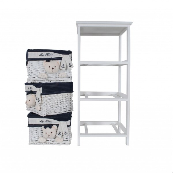 Homeroots WhiteBlue Portable 3 Drawers 12.5 x 16 x 35.5 in. - 364166