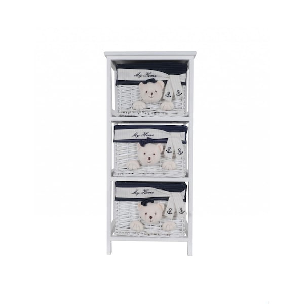Homeroots WhiteBlue Portable 3 Drawers 12.5 x 16 x 35.5 in. - 364166
