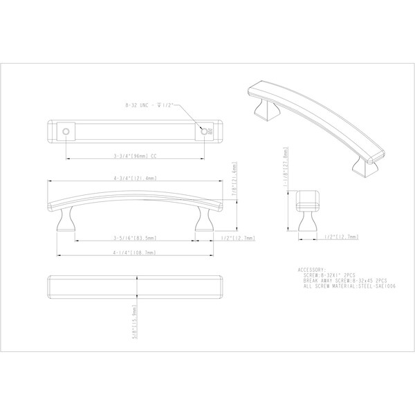 Elements By Hardware Resources 96 mm Center-to-Center Satin Nickel Square Hadly Cabinet Pull - 449-96SN