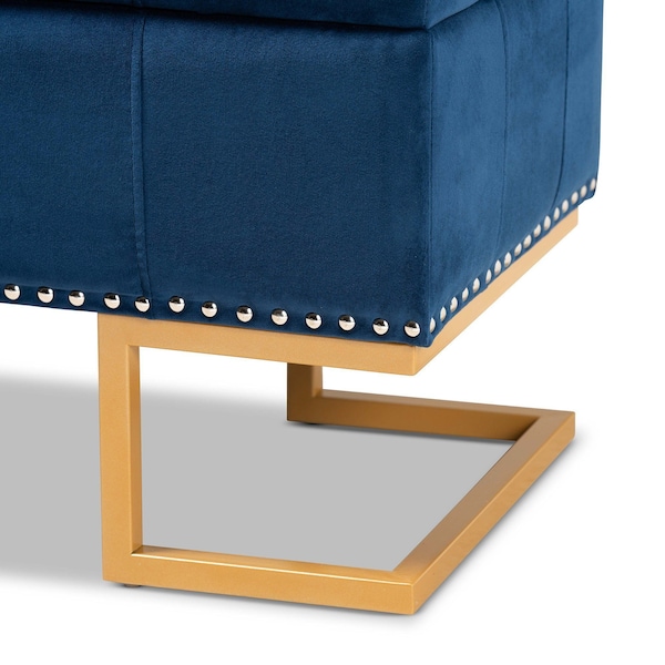 Baxton Studio Ellery Luxe and Glam Navy Blue Velvet Fabric and Gold Finished Metal Storage Ottoman - 178-11294-ZORO