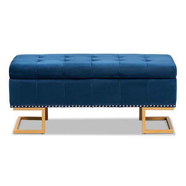 Baxton Studio Ellery Luxe and Glam Navy Blue Velvet Fabric and Gold Finished Metal Storage Ottoman - 178-11294-ZORO