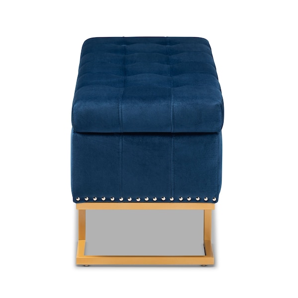 Baxton Studio Ellery Luxe and Glam Navy Blue Velvet Fabric and Gold Finished Metal Storage Ottoman - 178-11294-ZORO