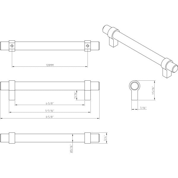 Jeffrey Alexander 128 mm Center-to-Center Satin Nickel Key Grande Cabinet Bar Pull - 5128SN