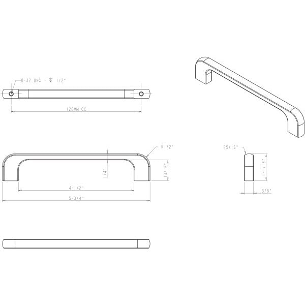 Jeffrey Alexander 128 mm Center-to-Center Matte Black Alvar Cabinet Pull - 264-128MB