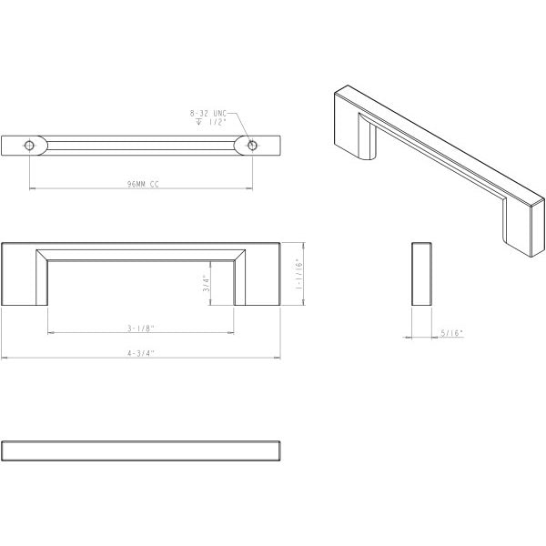 Jeffrey Alexander 96 mm Center-to-Center Brushed Pewter Square Sutton Cabinet Bar Pull - 635-96BNBDL
