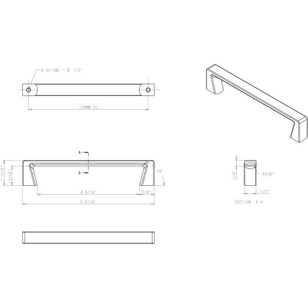 Jeffrey Alexander 128 mm Center-to-Center Brushed Oil Rubbed Bronze Square Boswell Cabinet Pull - 177-128DBAC