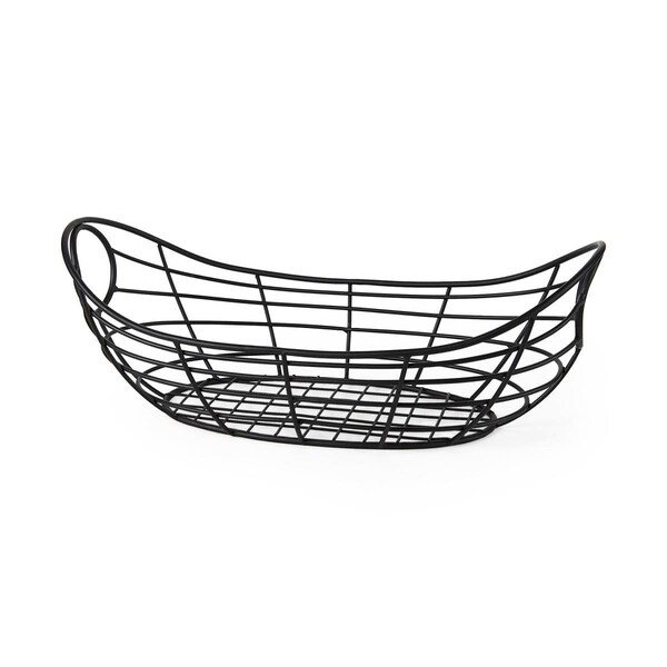 Homeroots 7.87 x 12 x 22.04 in. Black Metal Boat Shaped Basket - 392150