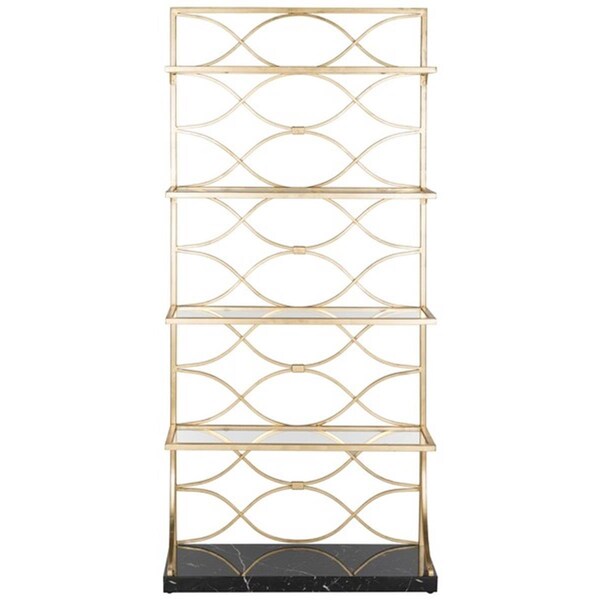 Safavieh Spano 4 Glass Tier Marble Base Etagere Faux Marb - Gold, Black & Clear - FOX6299A