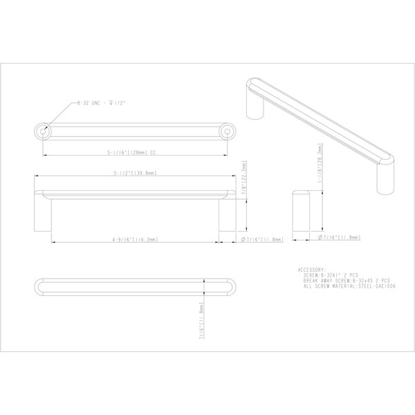 Elements By Hardware Resources 128 mm Center-to-Center Matte Black Gibson Cabinet Pull - 105-128MB