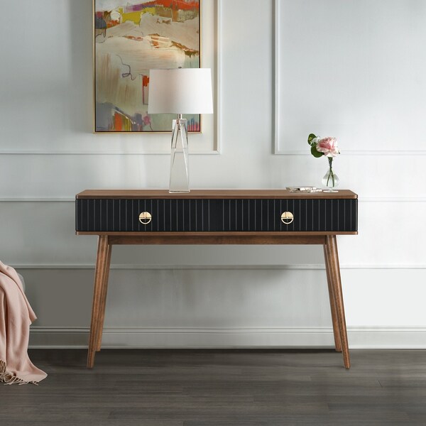 Armen Living Amigo Black Veneer and Walnut Wood Console Table - LCAGCNWA
