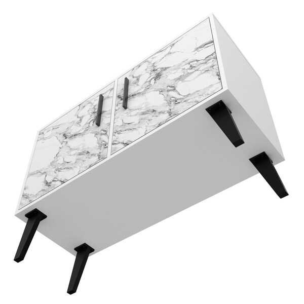 Manhattan Comfort Amsterdam Double Side Table 2.0 with 3 Shelves in White Marble - 144AMC208