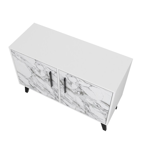 Manhattan Comfort Amsterdam Double Side Table 2.0 with 3 Shelves in White Marble - 144AMC208