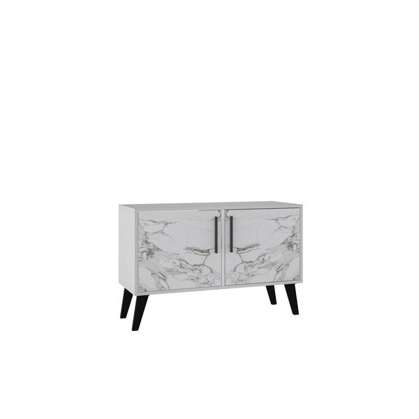 Manhattan Comfort Amsterdam Double Side Table 2.0 with 3 Shelves in White Marble - 144AMC208