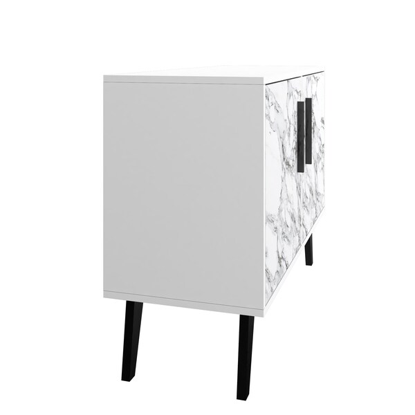 Manhattan Comfort Amsterdam Double Side Table 2.0 with 3 Shelves in White Marble - 144AMC208