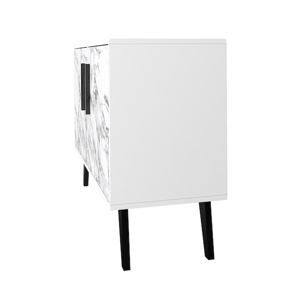 Manhattan Comfort Amsterdam Double Side Table 2.0 with 3 Shelves in White Marble - 144AMC208