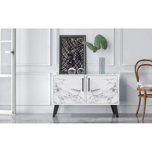 Manhattan Comfort Amsterdam Double Side Table 2.0 with 3 Shelves in White Marble - 144AMC208