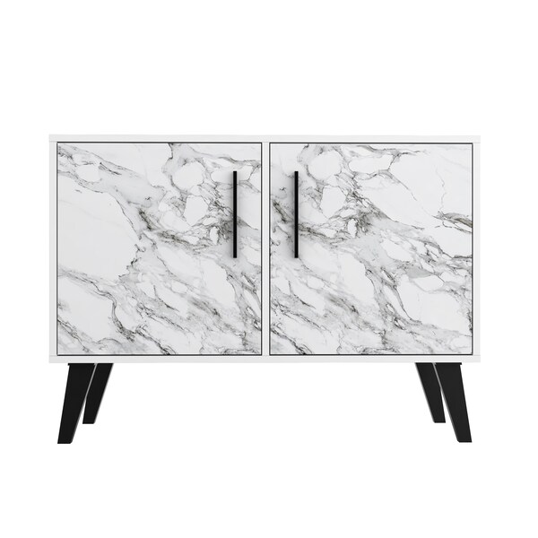 Manhattan Comfort Amsterdam Double Side Table 2.0 with 3 Shelves in White Marble - 144AMC208