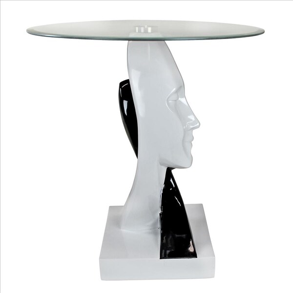 Design Toscano Lovers in Black and White Sculptural Glass-Topped Table - KY4066