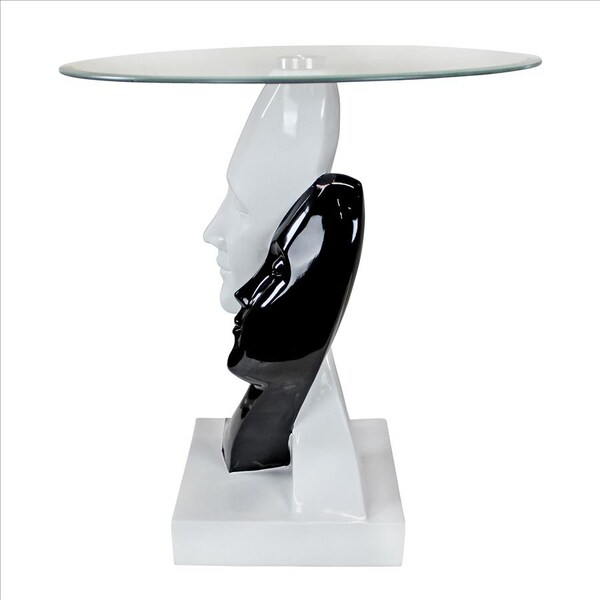 Design Toscano Lovers in Black and White Sculptural Glass-Topped Table - KY4066