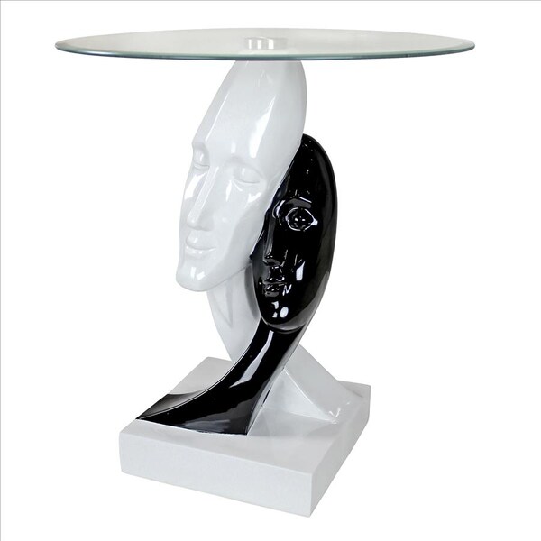 Design Toscano Lovers in Black and White Sculptural Glass-Topped Table - KY4066