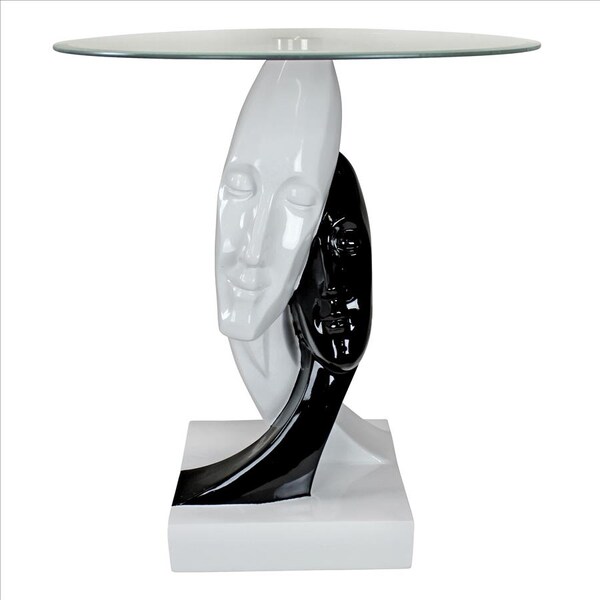 Design Toscano Lovers in Black and White Sculptural Glass-Topped Table - KY4066