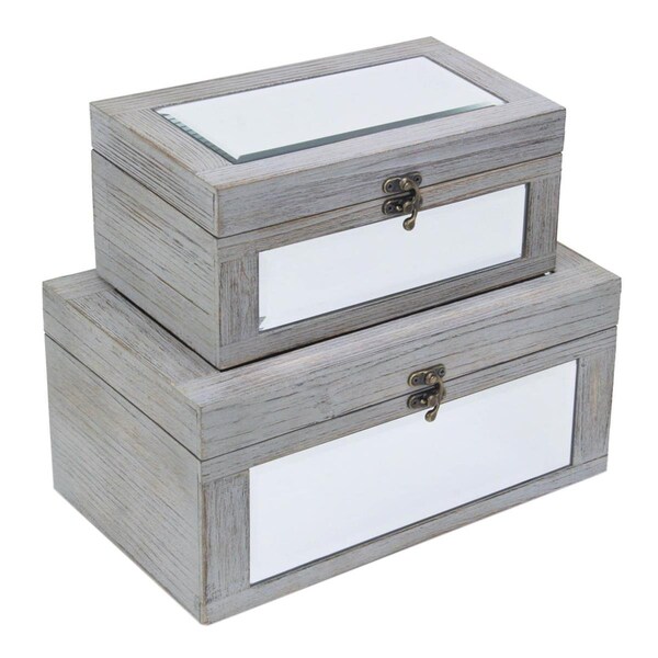 Cheungs Wooden Storage Boxes, Gray Washed - Set of 2 - 4929-2GR