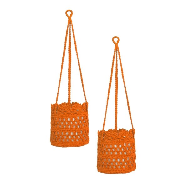 Heritage Lace 6 x 6 x 6 in. Mod Crochet Hanging Baskets, Orange - Set of 2 - MC-1075O-S