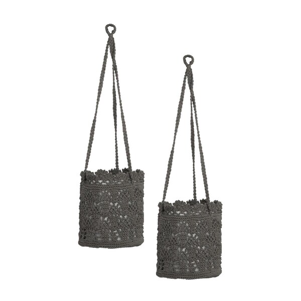 Heritage Lace 8 x 8 x 8 in. Mod Crochet Hanging Baskets, Charcoal - Set of 2 - MC-1080CH-S