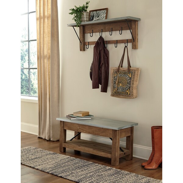 Alaterre Furniture Millwork Wood and Zinc Metal 40" Bench with Shelf - AWMW0471Z