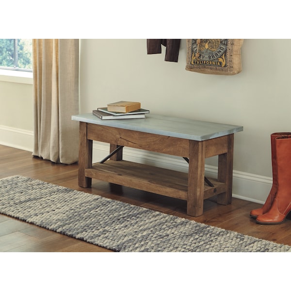 Alaterre Furniture Millwork Wood and Zinc Metal 40" Bench with Shelf - AWMW0471Z