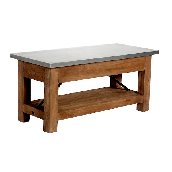 Alaterre Furniture Millwork Wood and Zinc Metal 40" Bench with Shelf - AWMW0471Z