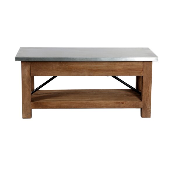 Alaterre Furniture Millwork Wood and Zinc Metal 40" Bench with Shelf - AWMW0471Z