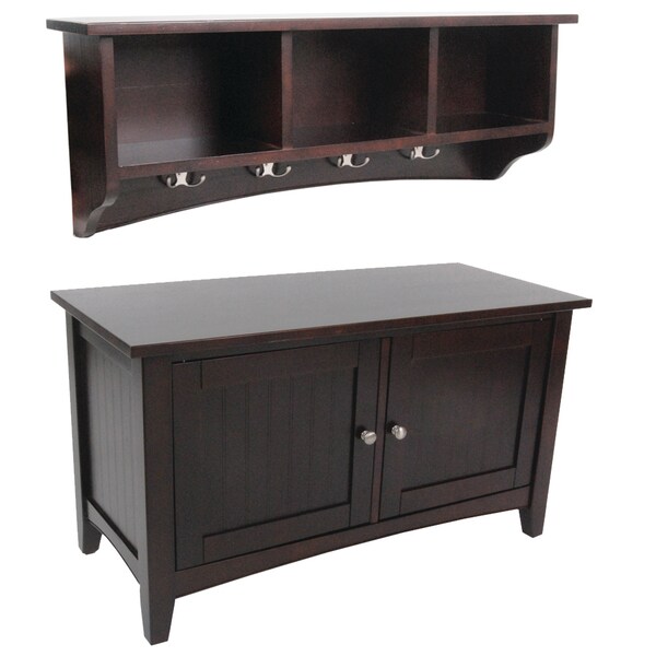Alaterre Furniture Shaker Cottage Storage Coat Hook with Cabinet Bench Set, Espresso - ASCA0405P0