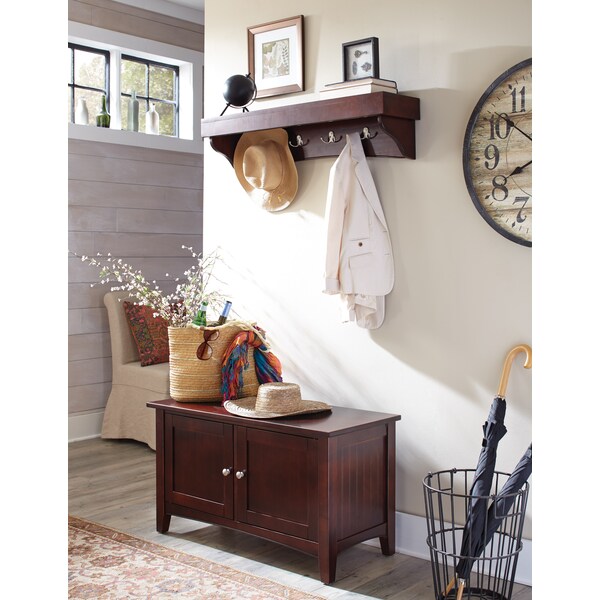 Alaterre Furniture Shaker Cottage Tray Shelf with Cabinet Bench, Espresso - ASCA0509P0