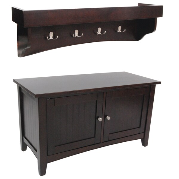 Alaterre Furniture Shaker Cottage Tray Shelf with Cabinet Bench, Espresso - ASCA0509P0