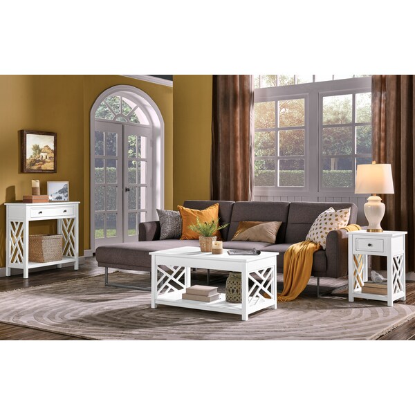 Alaterre Furniture Coventry Wood End Table with Drawer and Shelf - ANCT01WH