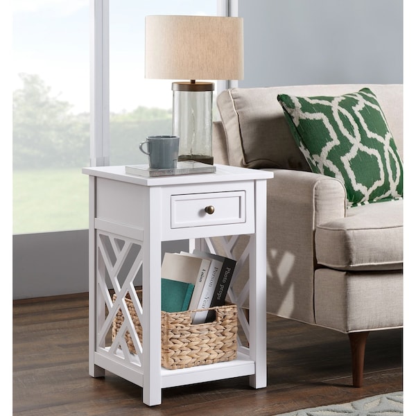 Alaterre Furniture Coventry Wood End Table with Drawer and Shelf - ANCT01WH