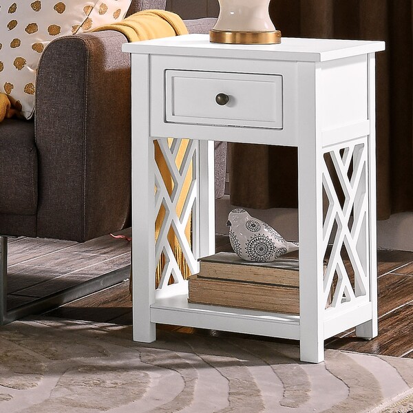 Alaterre Furniture Coventry Wood End Table with Drawer and Shelf - ANCT01WH