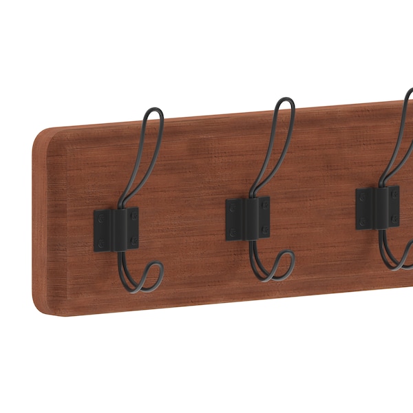 Flash Furniture Daly Wall Mounted 34in Brown Solid Pine Wood Storage Rack with 7 Hooks - HGWA-SCR-7-BRN-GG