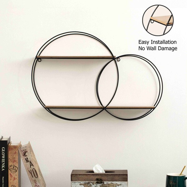 Vintiquewise Interlinked Round Wall-Mounted Shelf - Dual-Size Circular Design, Sturdy Metal Frame and - QI004691.RO2