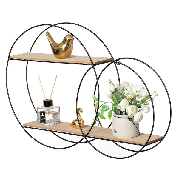 Vintiquewise Interlinked Round Wall-Mounted Shelf - Dual-Size Circular Design, Sturdy Metal Frame and - QI004691.RO2
