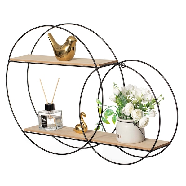 Vintiquewise Interlinked Round Wall-Mounted Shelf - Dual-Size Circular Design, Sturdy Metal Frame and - QI004691.RO2