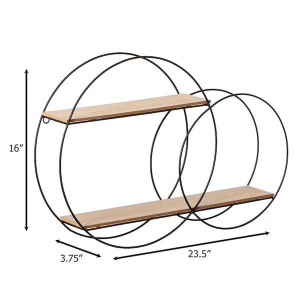 Vintiquewise Interlinked Round Wall-Mounted Shelf - Dual-Size Circular Design, Sturdy Metal Frame and - QI004691.RO2