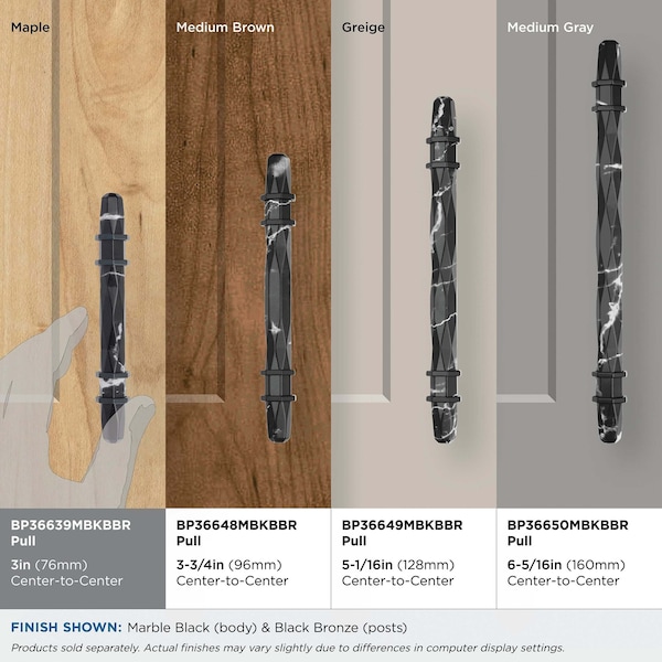 Amerock Carrione 3 inch 76mm Center-to-Center Marble Black/Black Bronze Cabinet Pull - BP36639MBKBBR
