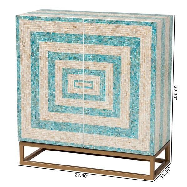 Baxton Studio Utari Modern Bohemian Two-Tone Beige and Blue Mother of Pearl and Gold Metal Storage Cabinet - 240-13477-ZORO
