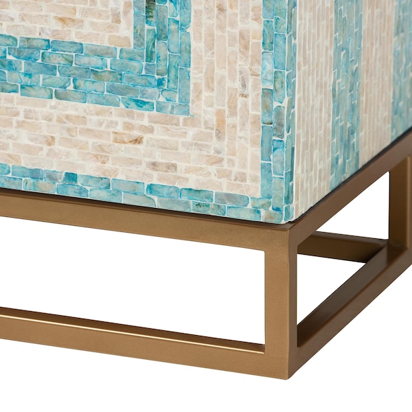 Baxton Studio Utari Modern Bohemian Two-Tone Beige and Blue Mother of Pearl and Gold Metal Storage Cabinet - 240-13477-ZORO