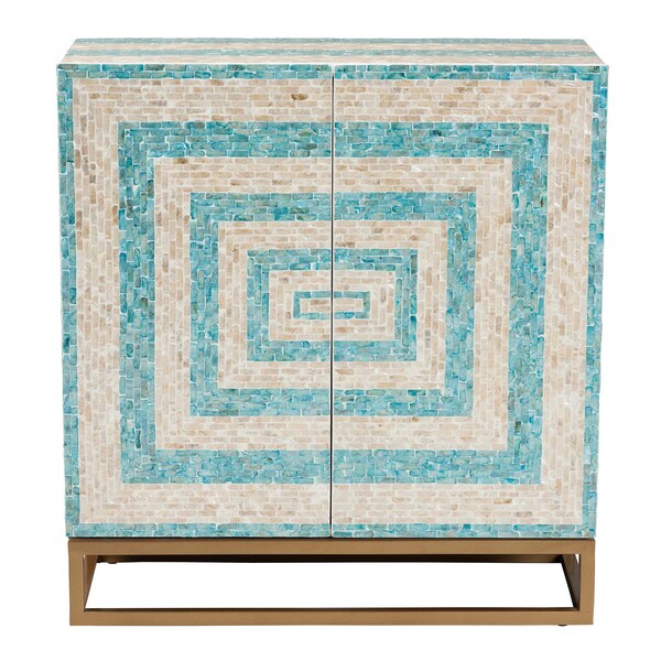 Baxton Studio Utari Modern Bohemian Two-Tone Beige and Blue Mother of Pearl and Gold Metal Storage Cabinet - 240-13477-ZORO